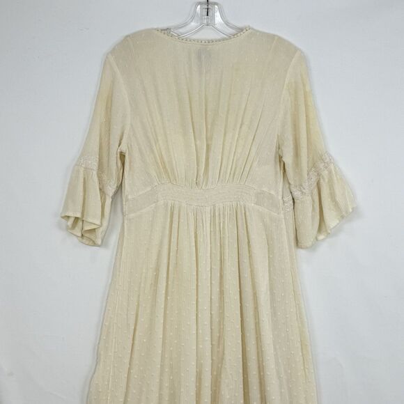 Knox Rose Clip Swiss Dot Ruffle Flared Sleeve Tiered Maxi Dress Ivory Size L - Picture 6 of 16